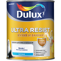 Dulux Ultra Resist / Дулюкс Ультра Резист Кухня и ванная ультрастойкая матовая краска белая для влажных помещений